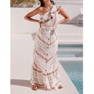 Anthropologie Red Carter Grace One-shoulder Ruffle Maxi Dress In Cocoa